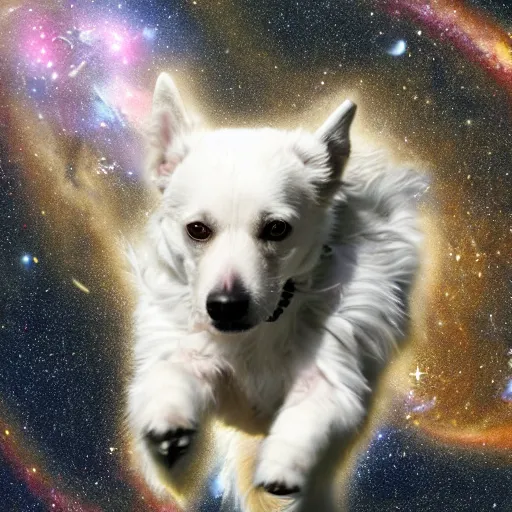 Prompt: a dog running on the universe