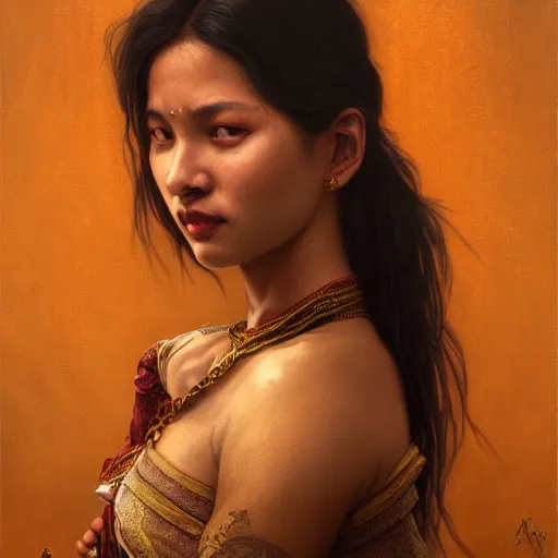 Prompt: portrait painting of a dark nepali female drinking red wine, ultra realistic, concept art, intricate details, eerie, highly detailed, photorealistic, octane render, 8 k, unreal engine. art by artgerm and greg rutkowski and alphonse mucha