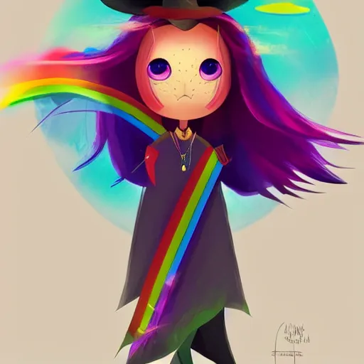 Image similar to a witch in the rainbow universe waiting for superpower from other galaxy, concept art trending on artstation,