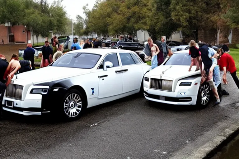 Image similar to rabid teenagers decide to drown Rolls-Royce