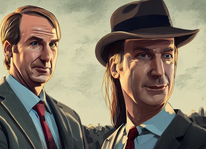 Image similar to kim wexler and saul goodman, ilustration by wanda gag, extremely detailed artstation, for aaa game, high quality, adobe ilustrator, behance