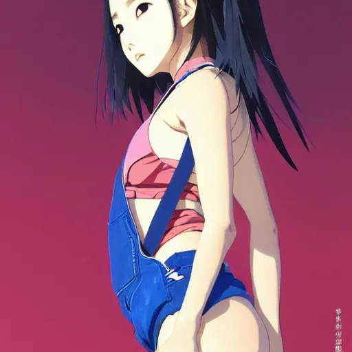 Image similar to a beautiful japanese natalie portman gravure model, wearing oversized native designer bomber jacket and leotard with overalls, bulky poofy bomber jacket with mesoamerican patterns, mesoamerican native street fashion, gapmoe yandere grimdark, trending on pixiv fanbox, painted by greg rutkowski makoto shinkai takashi takeuchi studio ghibli, akihiko yoshida