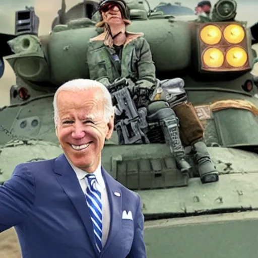 Image similar to still of Joe Biden as Tank in Tank Girl remake 2029