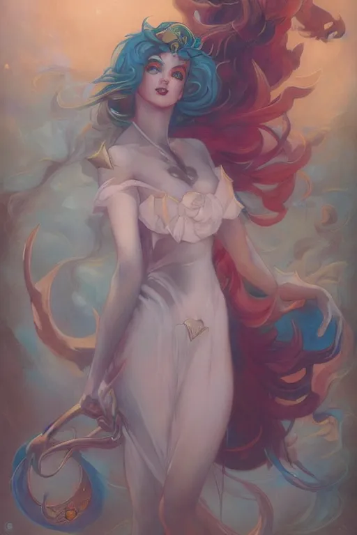 Image similar to Sailor Moon by Peter Mohrbacher in the style of Gaston Bussière, Art Nouveau