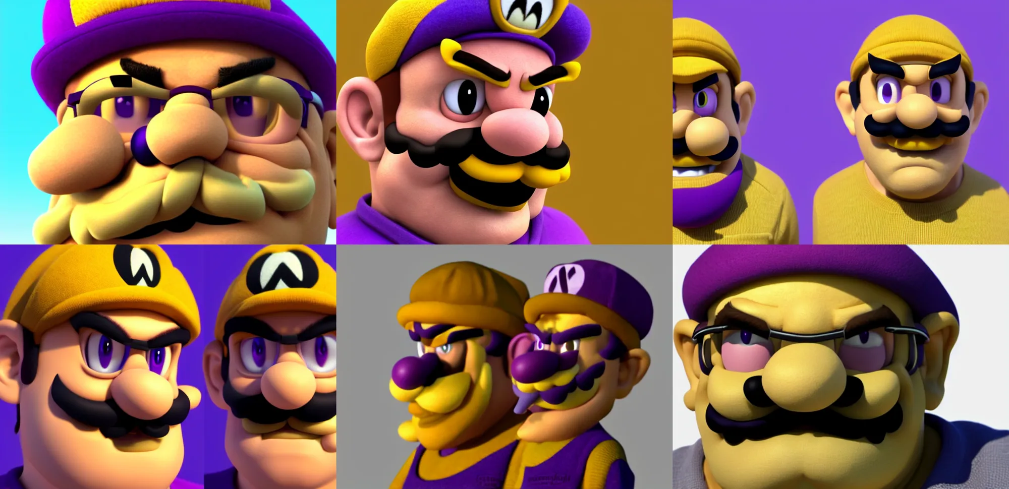 Prompt: extremely detailed portrait, wario, waluigi, 3 d render by ( ( grant wood ) ), 8 k, sharp focus, cgsociety