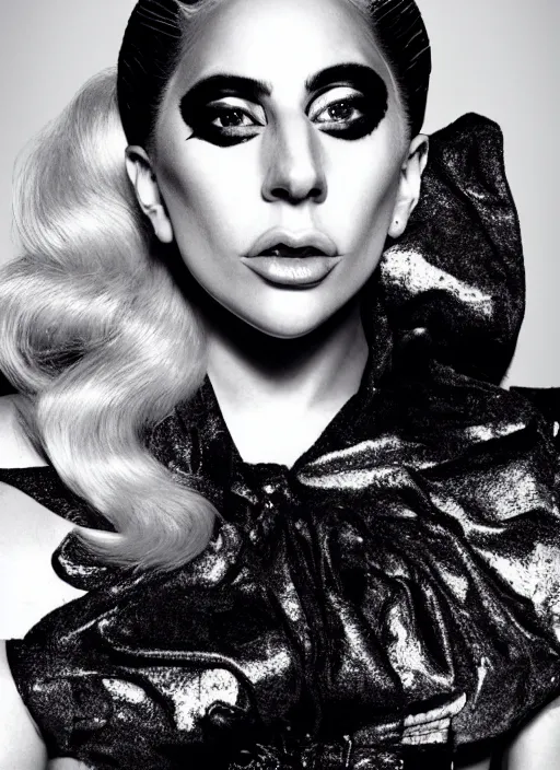 Image similar to lady gaga styled by nick knight posing, vogue magazine, highly realistic. high resolution. highly detailed. dramatic. 8 k. 4 k.