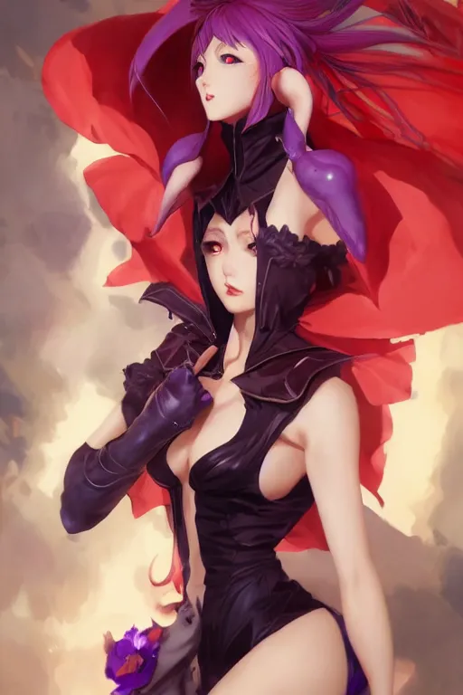 Image similar to A beautiful anime portrait of Morrigan from darkstalkers , by Stanley Artgerm Lau, WLOP, Rossdraws, James Jean, Andrei Riabovitchev, Marc Simonetti, and Sakimichan, tranding on artstation