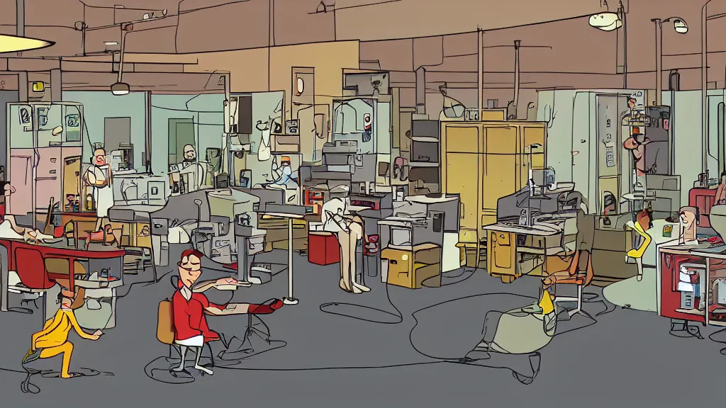 Image similar to inside view of dexter's laboratory, animated, high detail, machines