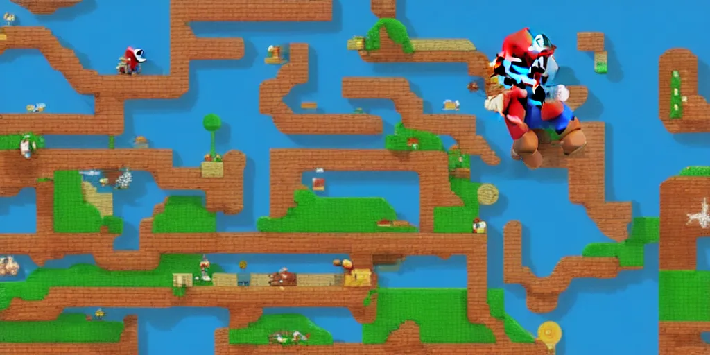 Prompt: an entire landscape made out of nothing but Mario