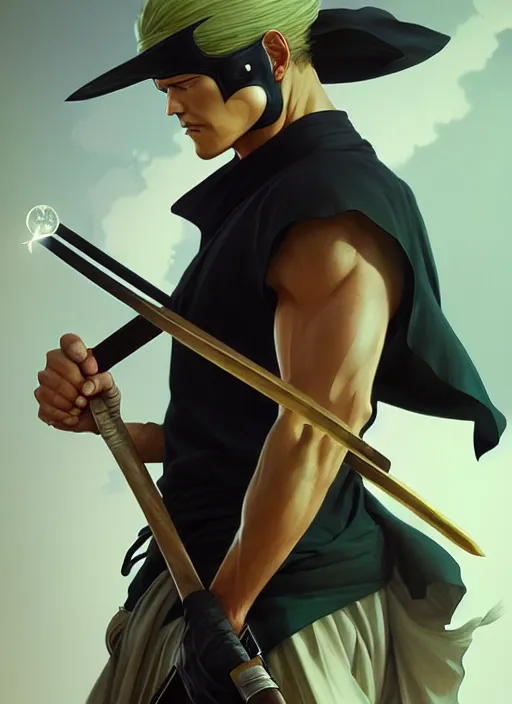 Image similar to ultra realistic illustration, handsome zoro. intricate, elegant, highly detailed, digital painting, artstation, concept art, smooth, sharp focus, illustration, art by artgerm and greg rutkowski and alphonse mucha and wlop