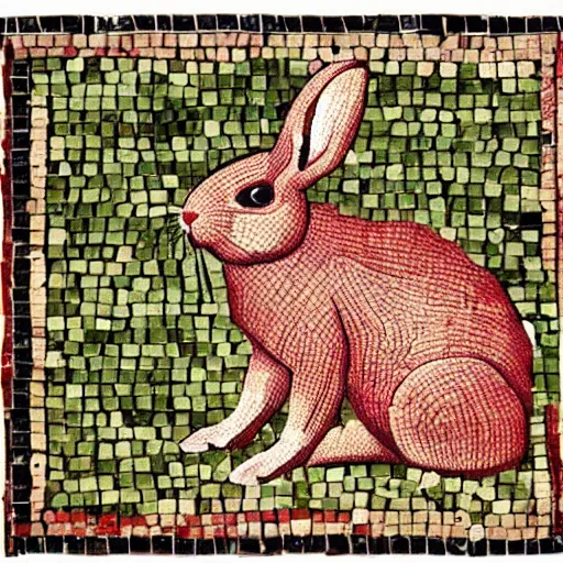 Image similar to a rabbit eating raspberries in the style of ancient mosaic