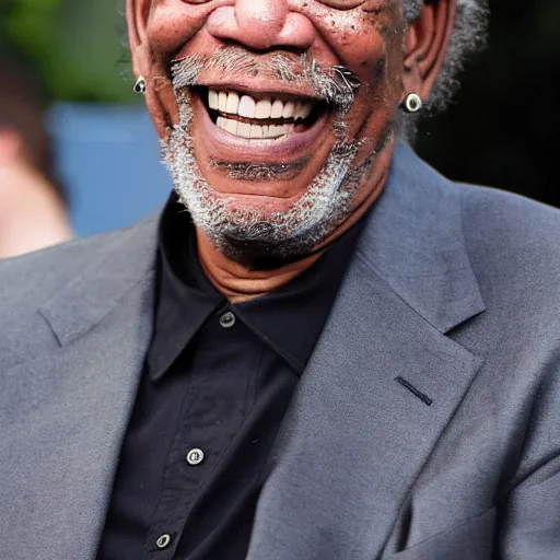Prompt: Morgan Freeman laughing in the pool