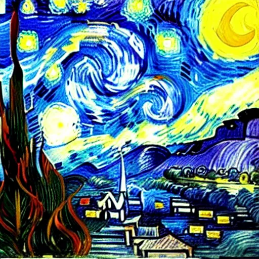 Prompt: dexter morgan painting starry night in the style of van gogh oil painting