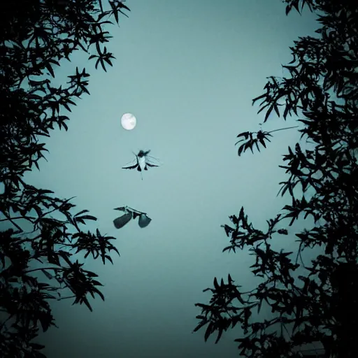 Prompt: Ghost of a cicada flying above the trees in the moonlight, 4k, HD