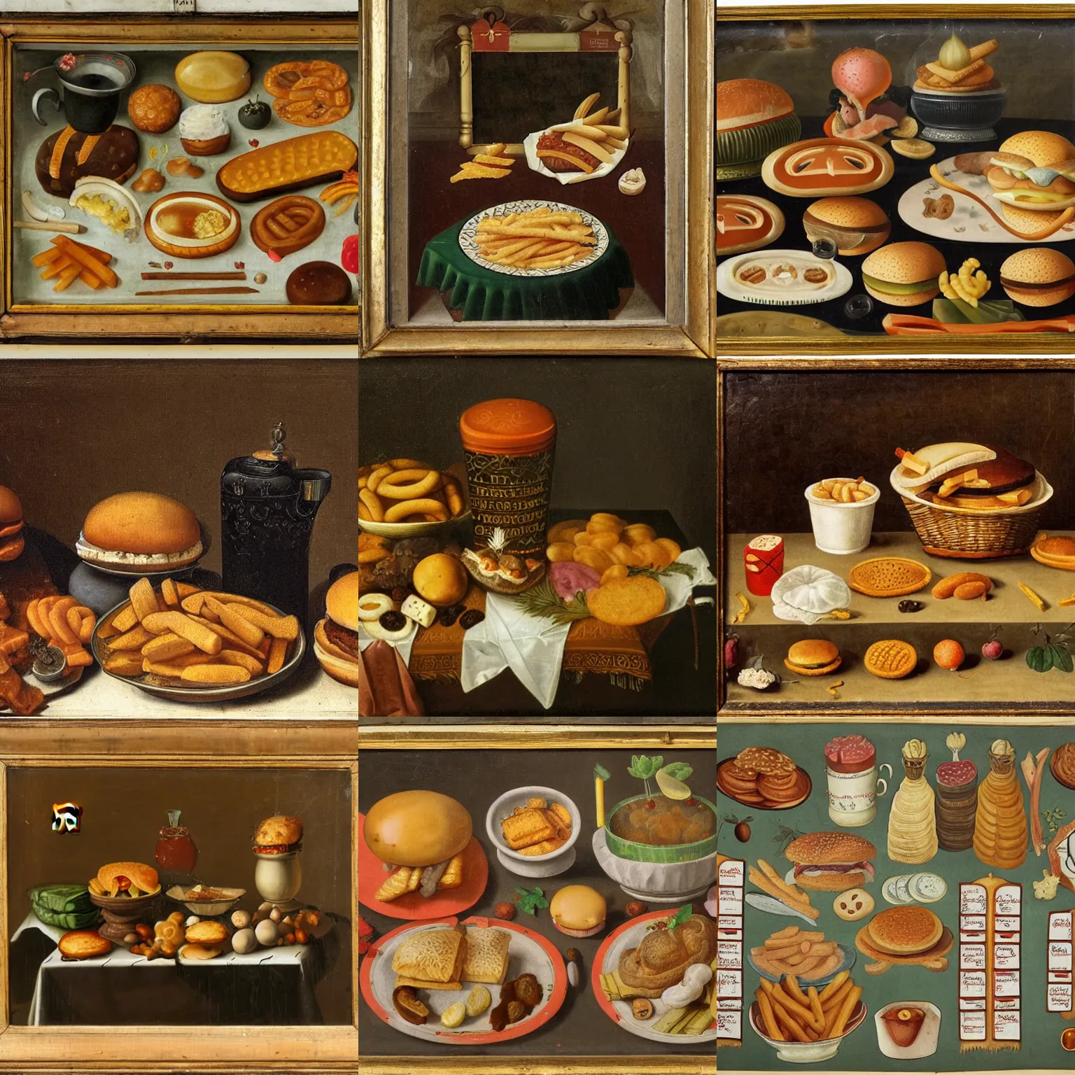 Prompt: Dutch Still Life of the 1600s, depicting a McDonalds Happy Menu