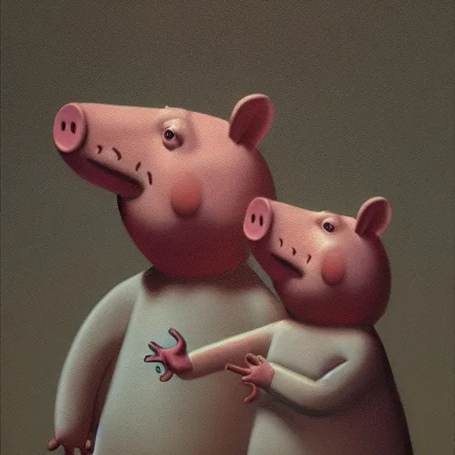 Image similar to Portrait of Peppa Pig, by Beksiński, horror, cinematic lighting, hyper detailed, 8k