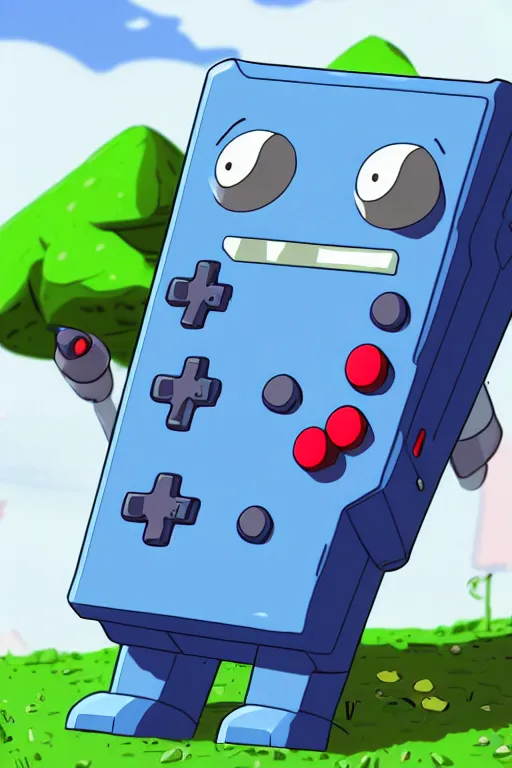 Prompt: A realistic image of an anthropomorphic gameboy, BMO adventure time, accurate, unreal engine, 4k