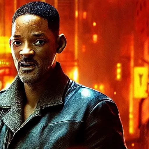 Prompt: a still from blade runner 2 0 4 7 with will smith as the main characer