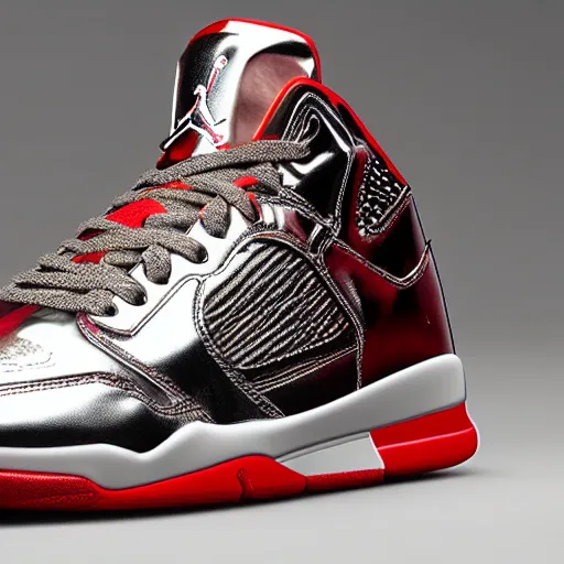 Image similar to metalic jordan sneakers based off ironman