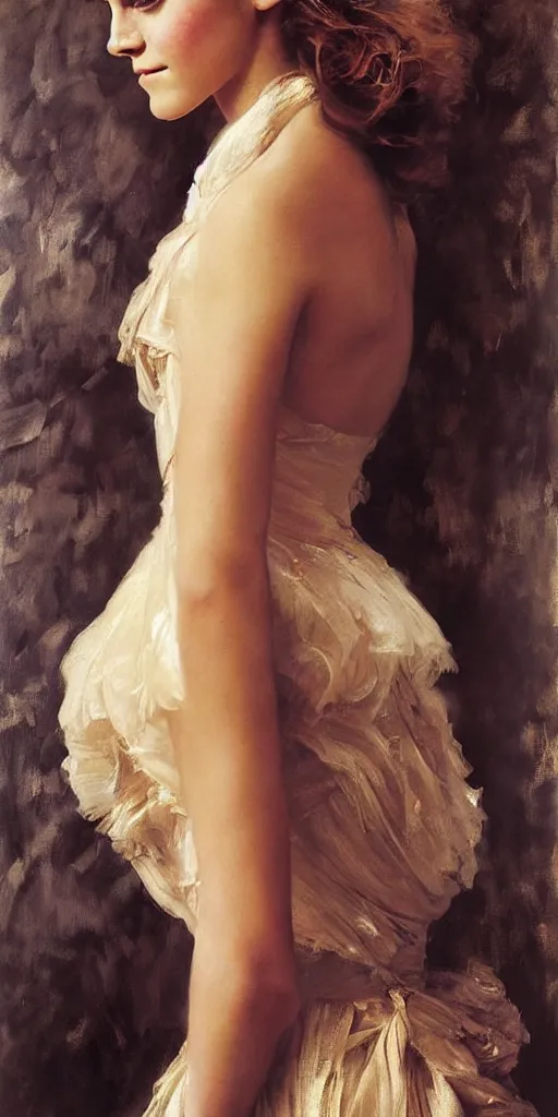 Image similar to emma watson happy detailed portrait painting by gaston bussiere craig mullins j. c. leyendecker photograph by richard avedon peter lindbergh annie leibovitz