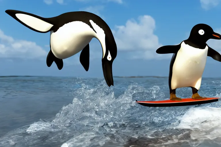 Prompt: penguin surfing on a bong, high-quality 4k 3D Render