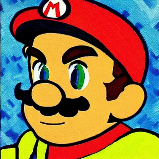 Prompt: portrait of super mario from Nintendo, painted by Vincent van gogh