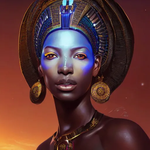 Image similar to highly detailed portrait of an african egyptian goddess but white, intricate alien technology, stephen bliss, unreal engine, fantasy art by greg rutkowski, loish, rhads, ferdinand knab, makoto shinkai and lois van baarle, ilya kuvshinov, rossdraws, tom bagshaw, global illumination, radiant light, detailed and intricate environment