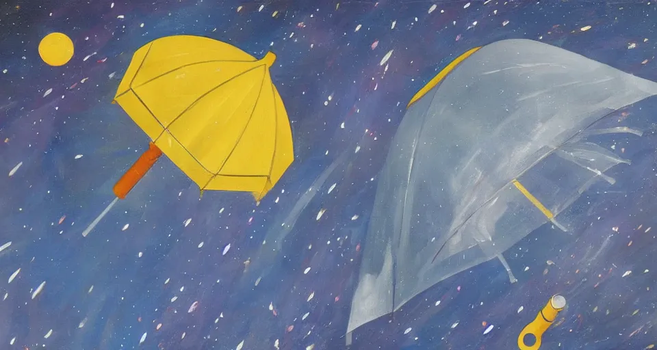 Image similar to giant umbrella in space, seen from earth, art deco painting