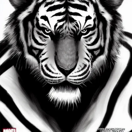 Image similar to ilustration from marvel comic book called'tiger white'- realistic - photorealistic - hd - trending art comic artstation - comic ilustrator - detailed