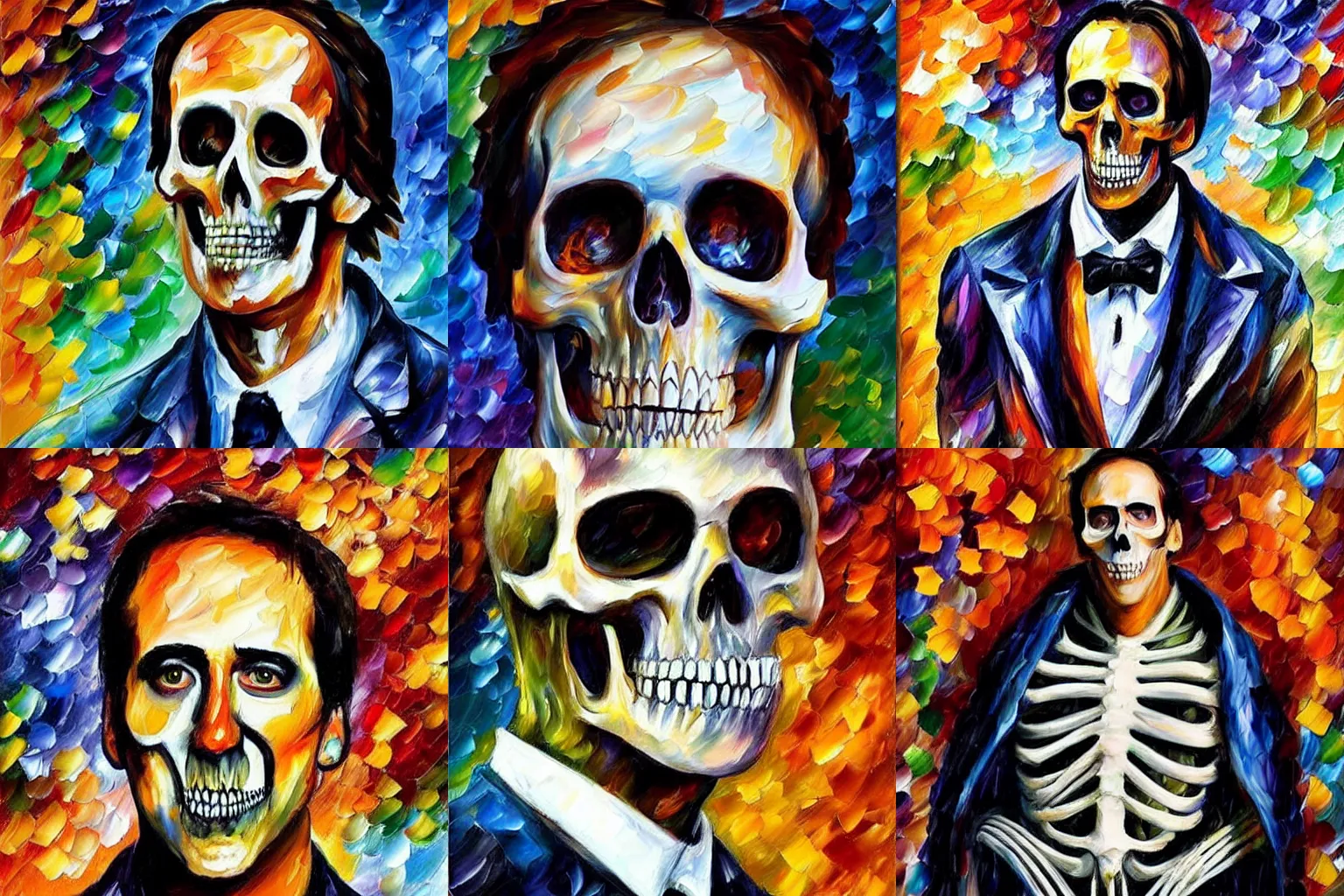 Prompt: nicholas cage as a skeleton, detailed, realistic leonid afremov