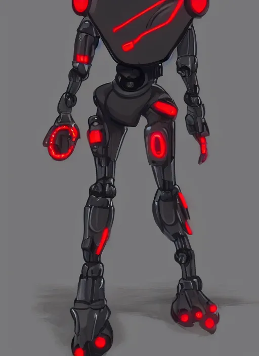 Prompt: a robot wearing a black grey and red outfit, full body shot, highly detailed, digital painting, artstation, concept art, smooth, sharp focus, illustration