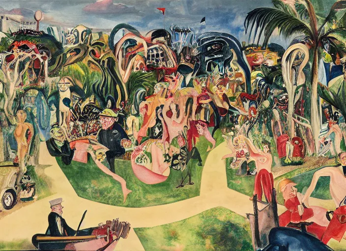 Image similar to Mar-a-Lago estate under siege by otto dix