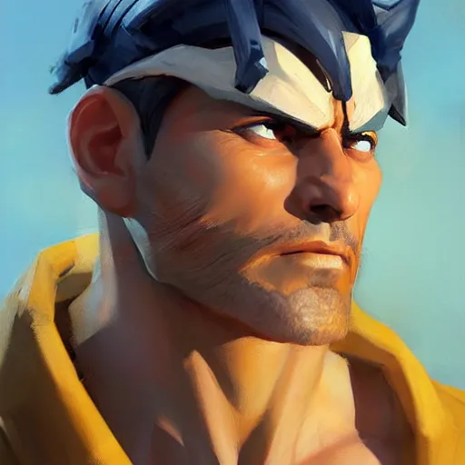 Image similar to greg manchess portrait painting of the sandman as overwatch character, medium shot, asymmetrical, profile picture, organic painting, sunny day, matte painting, bold shapes, hard edges, street art, trending on artstation, by huang guangjian and gil elvgren and sachin teng