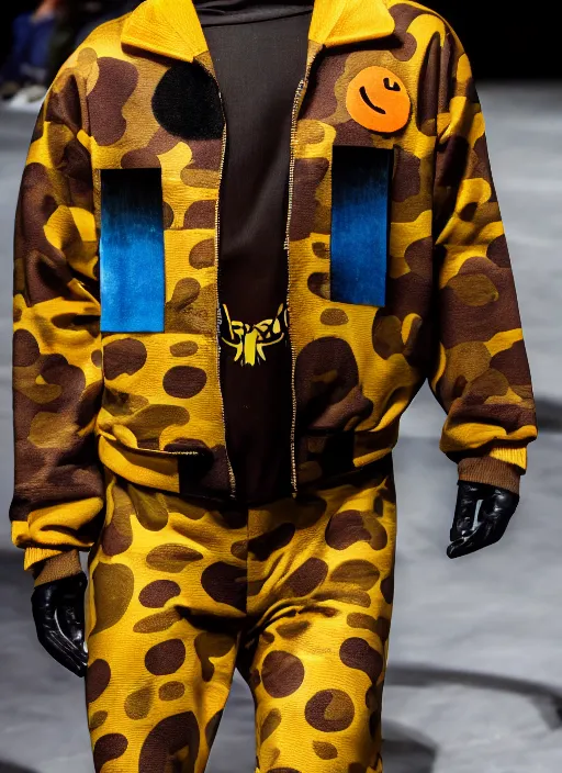 Image similar to hyperrealistic and heavy detailed bape avant garde runway show of movie the fifth element, 1 9 7 0, leica sl 2 5 0 mm, vivid color, high quality, high textured, real life