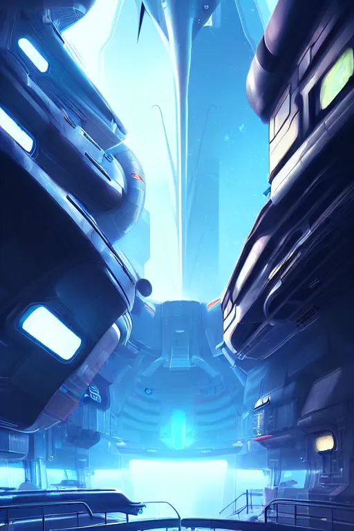 Prompt: spaceship, engineering bay, photo realistic, dynamic lighting, artstation, poster, volumetric lighting, 4 k, award winning, a detailed painting by ross tran hyperdetalized, anime | 2 d game art | official art, smooth, cyberpunk, tech