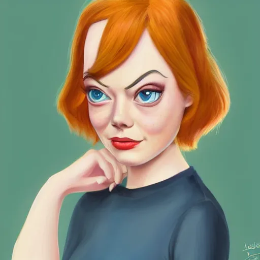 Prompt: emma stone portrait by isabelle staub, disney cartoon face, pixar style, glamorous, character art, digital illustration, big eyes, semirealism, realistic shaded perfect face, fine details, realistic shaded lighting, soft and blurry