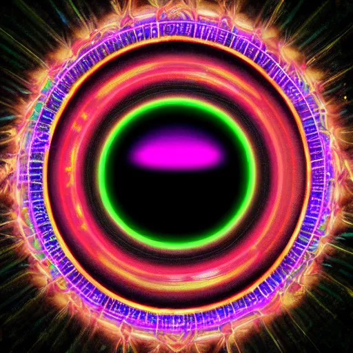 Image similar to cyberpunk neon colored blackhole mandala eye art