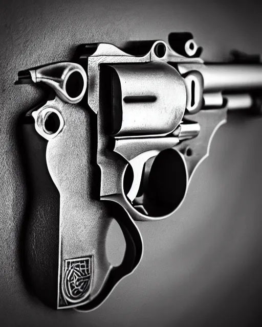 Image similar to realistic detailed revolver, black and white polaroid, western, high production value, intricate details, high resolution, hyperrealistic, hdr, high definition, award winning photography, masterpiece, ultra realistic, highly detailed, hd, sharp focus, cinematic lighting, shaded, non blurry, sharp, smooth