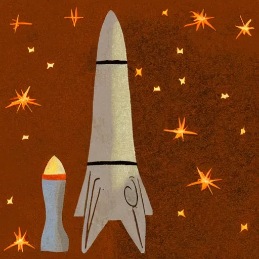 Prompt: cave painting of a rocket ready to lift off