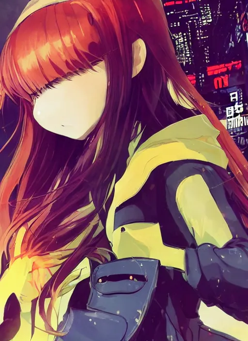 Image similar to JRPG game poster, luxury advertisement, yellow filter. Clean and detailed post-cyberpunk sci-fi close-up schoolgirl in asian city in style of cytus and deemo, blue flame, relaxing, calm and mysterious vibes, by Tsutomu Nihei, by Yoshitoshi ABe, by Ilya Kuvshinov, by Greg Tocchini, nier:automata, set in half-life 2, Matrix, GITS, Blade Runner, Neotokyo Source, Syndicate(2012), dynamic composition, beautiful with eerie vibes, very inspirational, very stylish, with gradients, surrealistic, dystopia, postapocalyptic vibes, depth of field, mist, rich cinematic atmosphere, perfect digital art, mystical journey in strange world, beautiful dramatic dark moody tones and studio lighting, shadows, bastion game, arthouse