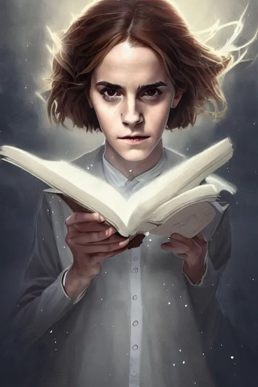 Prompt: Poster artwork, Emma Watson as Hermione Granger, wearing hogwarts robes, magnificent, medium close up, details, sharp focus, elegant, highly detailed, illustration, by Jordan Grimmer and greg rutkowski and PiNe(パイネ) and 薯子Imoko and 香川悠作 and wlop!!!! and maya takamura, intricate, beautiful, sunset!!!, Trending artstation, pixiv, digital Art