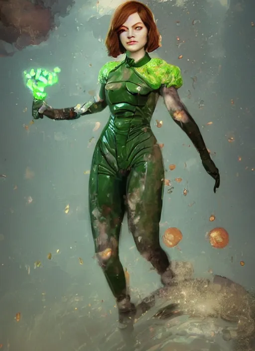 Image similar to portrait of emma stone as kale!! biohazard bioshock, au naturel, hyper detailed, digital art, trending in artstation, cinematic lighting, studio quality, smooth render, unreal engine 5 rendered, octane rendered, art style by klimt and nixeu and ian sprigger and wlop and krenz cushart