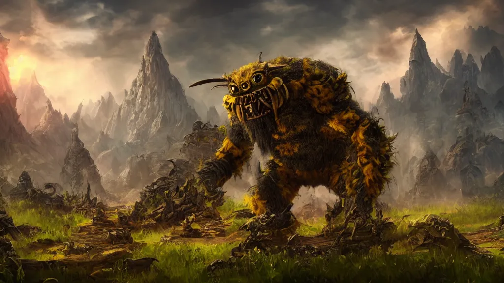 Image similar to giant bumblebee goblin, fantasy artwork, very very very beautiful scenery, hd, hdr, ue5, ue6, unreal engine 5, cinematic 4k wallpaper, 8k, ultra detailed, high resolution, artstation, award winning