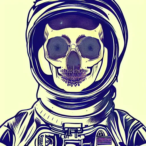 Image similar to astronaut portrait skull female skeleton space in the style of James Roper and Alphonse Mucha illustration art