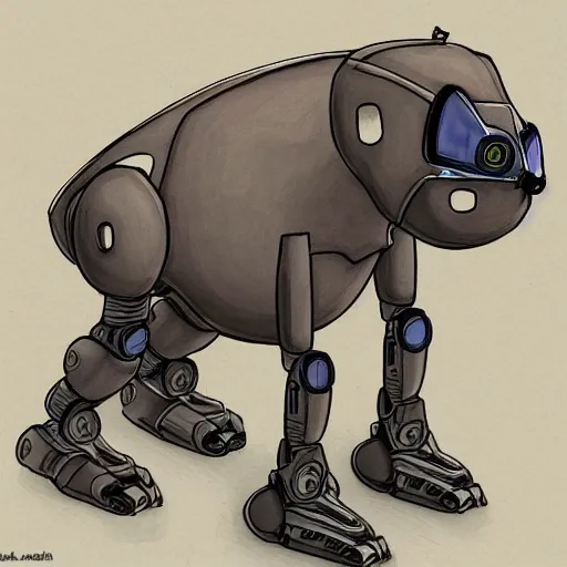 Image similar to a robot capibara, character design concept.