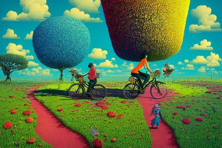 Image similar to surreal glimpse into other universe, riding beca malacca, summer morning, very coherent and colorful high contrast, art by!!!! gediminas pranckevicius!!!!, geof darrow, floralpunk screen printing woodblock, dark shadows, hard lighting, stipple brush technique,