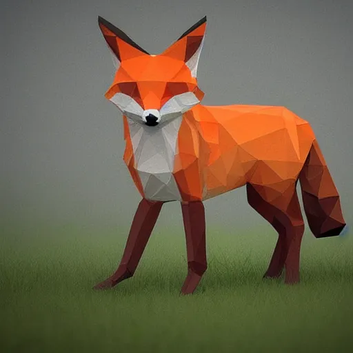 Image similar to beautiful image of low poly fox on a meadow in the fog, tranding on artstation