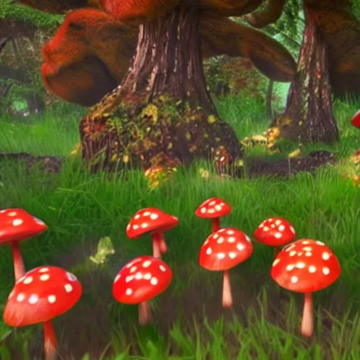 Prompt: unreal engine 5, a game about fly agaric man, psychedelic