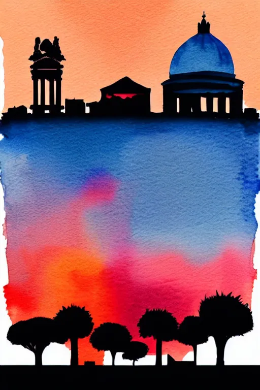 Prompt: minimalist watercolor art of rome skyline at sunset, illustration, vector art