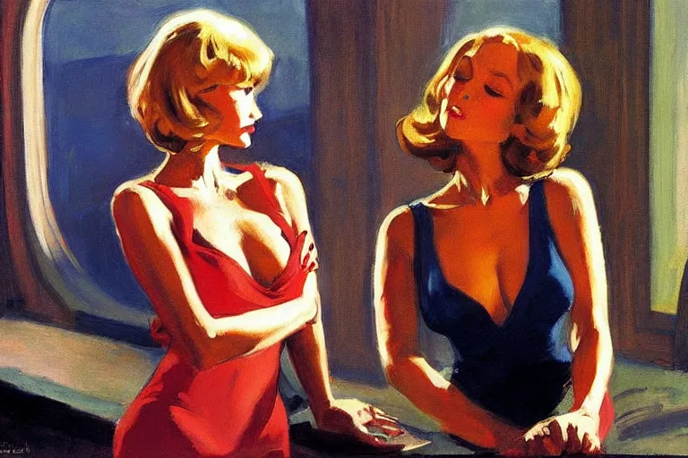 Image similar to hollywood babylon, on the qt, scandal sheet, painting by edward hopper and eric fischl and robert mcginnis